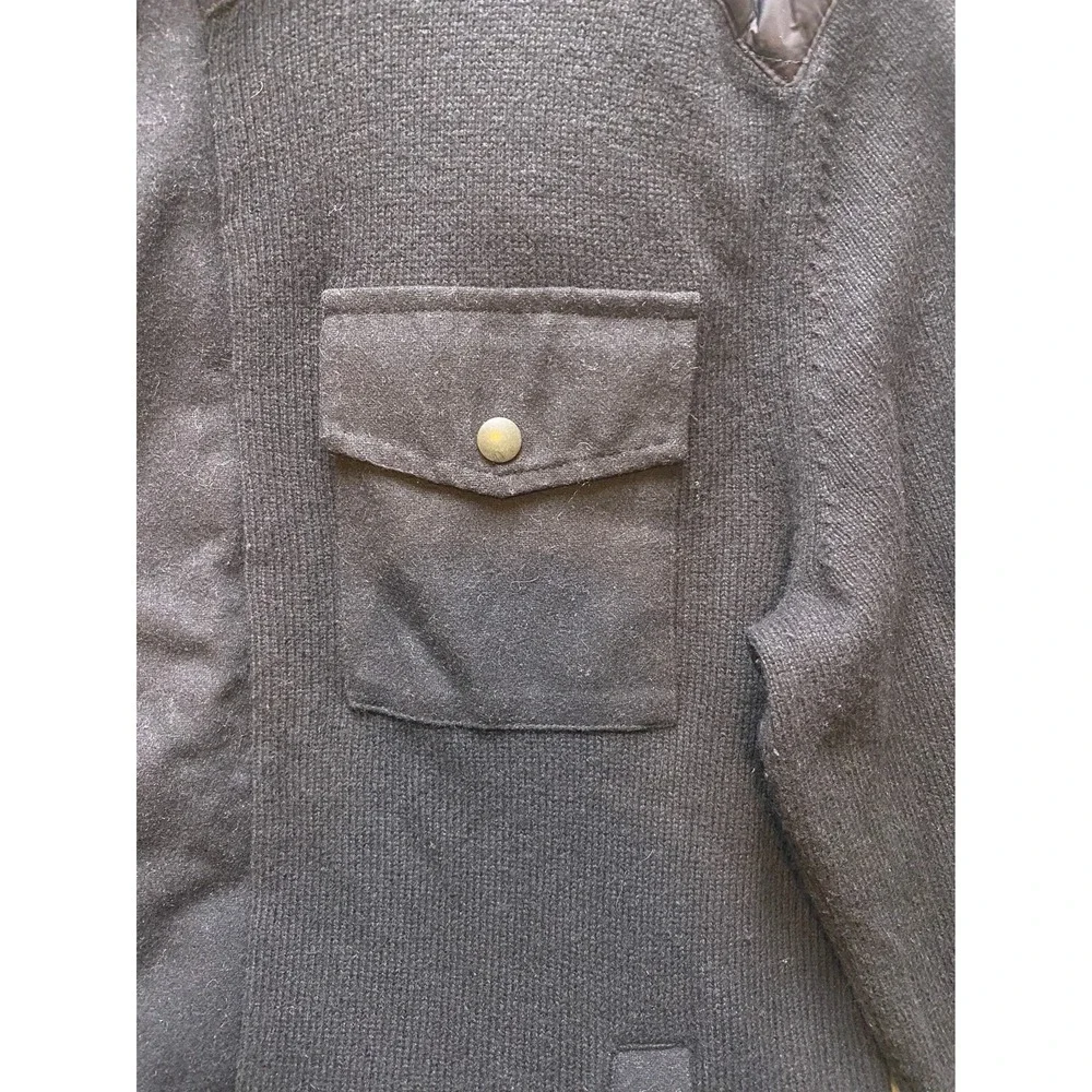 Banana Republic Sweater Jacket Mens Large‎ Black Quilted Merino Wool Full Zip